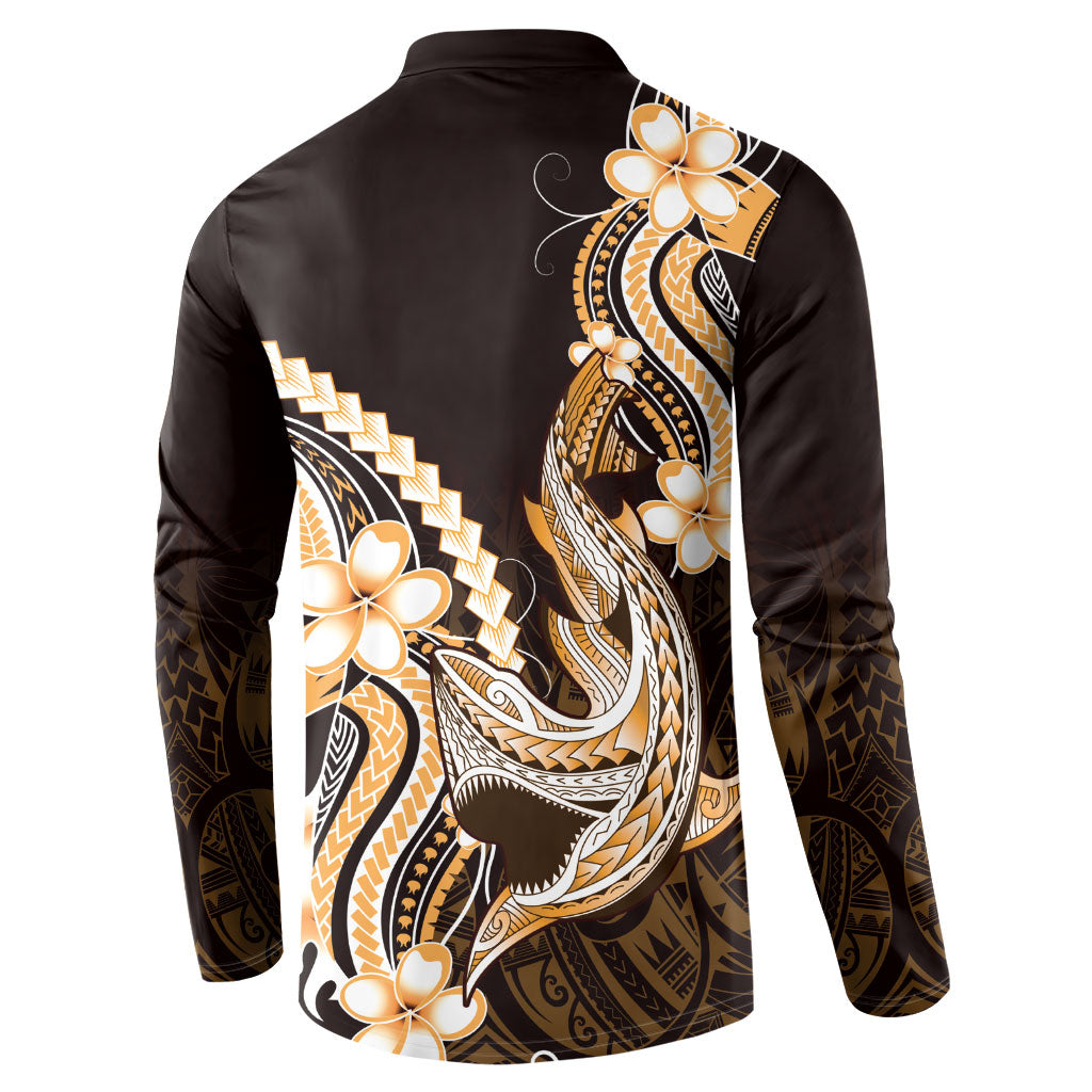 Orange Black Aloha Hawaii Button Sweatshirt Polynesian Shark Tattoo Plumeria LT14 - Polynesian Pride