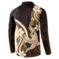 Orange Black Aloha Hawaii Button Sweatshirt Polynesian Shark Tattoo Plumeria LT14 - Polynesian Pride
