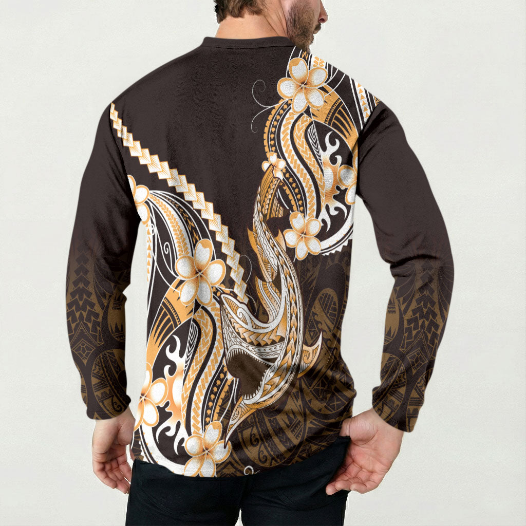 Orange Black Aloha Hawaii Button Sweatshirt Polynesian Shark Tattoo Plumeria LT14 - Polynesian Pride