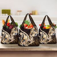Orange Black Aloha Hawaii Grocery Bag Polynesian Shark Tattoo Plumeria LT14 3-pack One Size Orange - Polynesian Pride