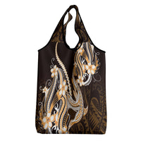 Orange Black Aloha Hawaii Grocery Bag Polynesian Shark Tattoo Plumeria LT14 - Polynesian Pride