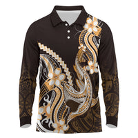 Orange Black Aloha Hawaii Long Sleeve Polo Shirt Polynesian Shark Tattoo Plumeria LT14 Orange - Polynesian Pride