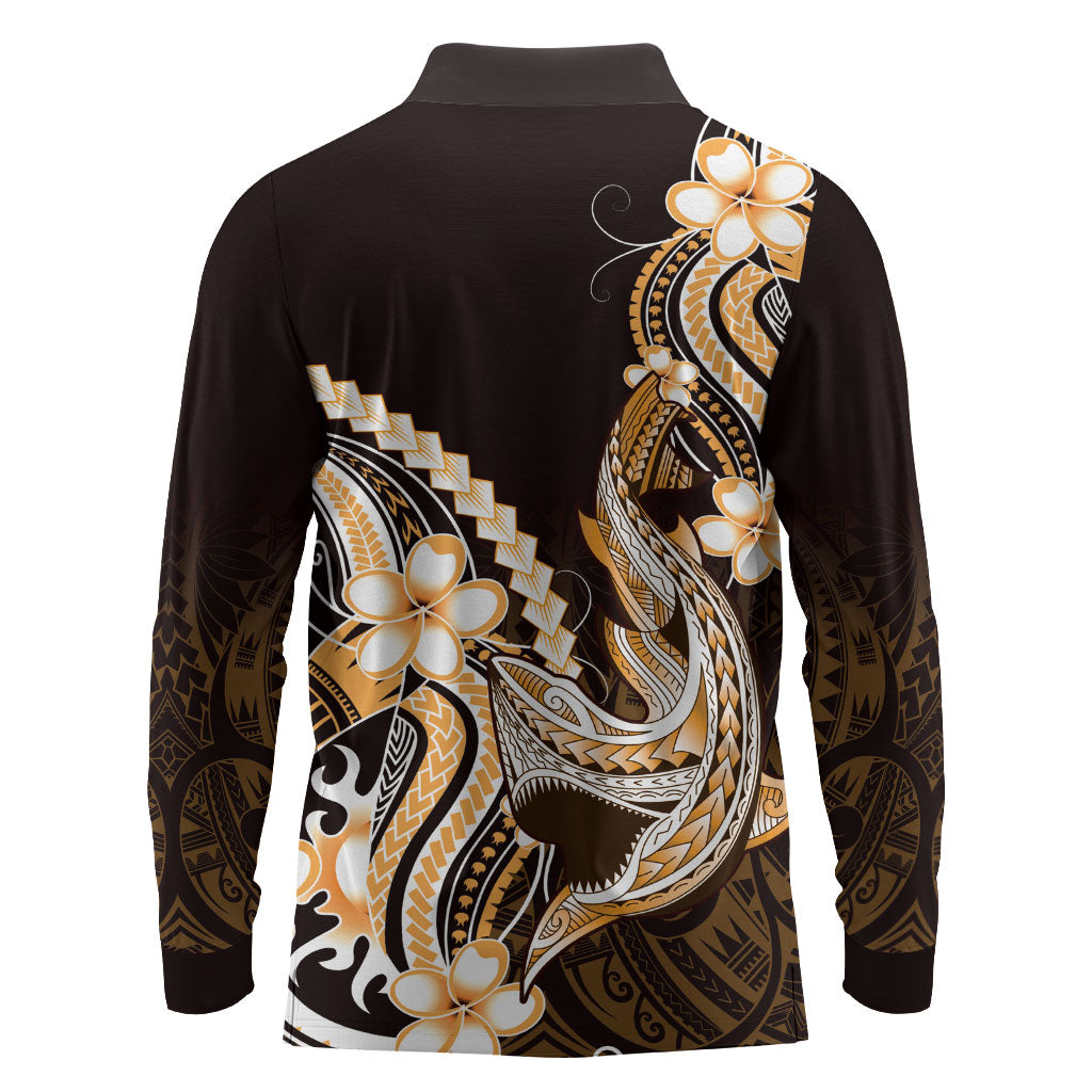 Orange Black Aloha Hawaii Long Sleeve Polo Shirt Polynesian Shark Tattoo Plumeria LT14 - Polynesian Pride