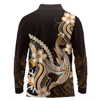 Orange Black Aloha Hawaii Long Sleeve Polo Shirt Polynesian Shark Tattoo Plumeria LT14 - Polynesian Pride