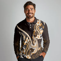 Orange Black Aloha Hawaii Long Sleeve Polo Shirt Polynesian Shark Tattoo Plumeria LT14 - Polynesian Pride