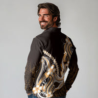 Orange Black Aloha Hawaii Long Sleeve Polo Shirt Polynesian Shark Tattoo Plumeria LT14 - Polynesian Pride