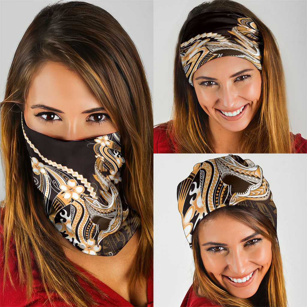 Orange Black Aloha Hawaii Neck Gaiter Polynesian Shark Tattoo Plumeria LT14 - Polynesian Pride