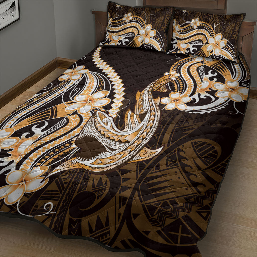 Orange Black Aloha Hawaii Quilt Bed Set Polynesian Shark Tattoo Plumeria LT14 - Polynesian Pride