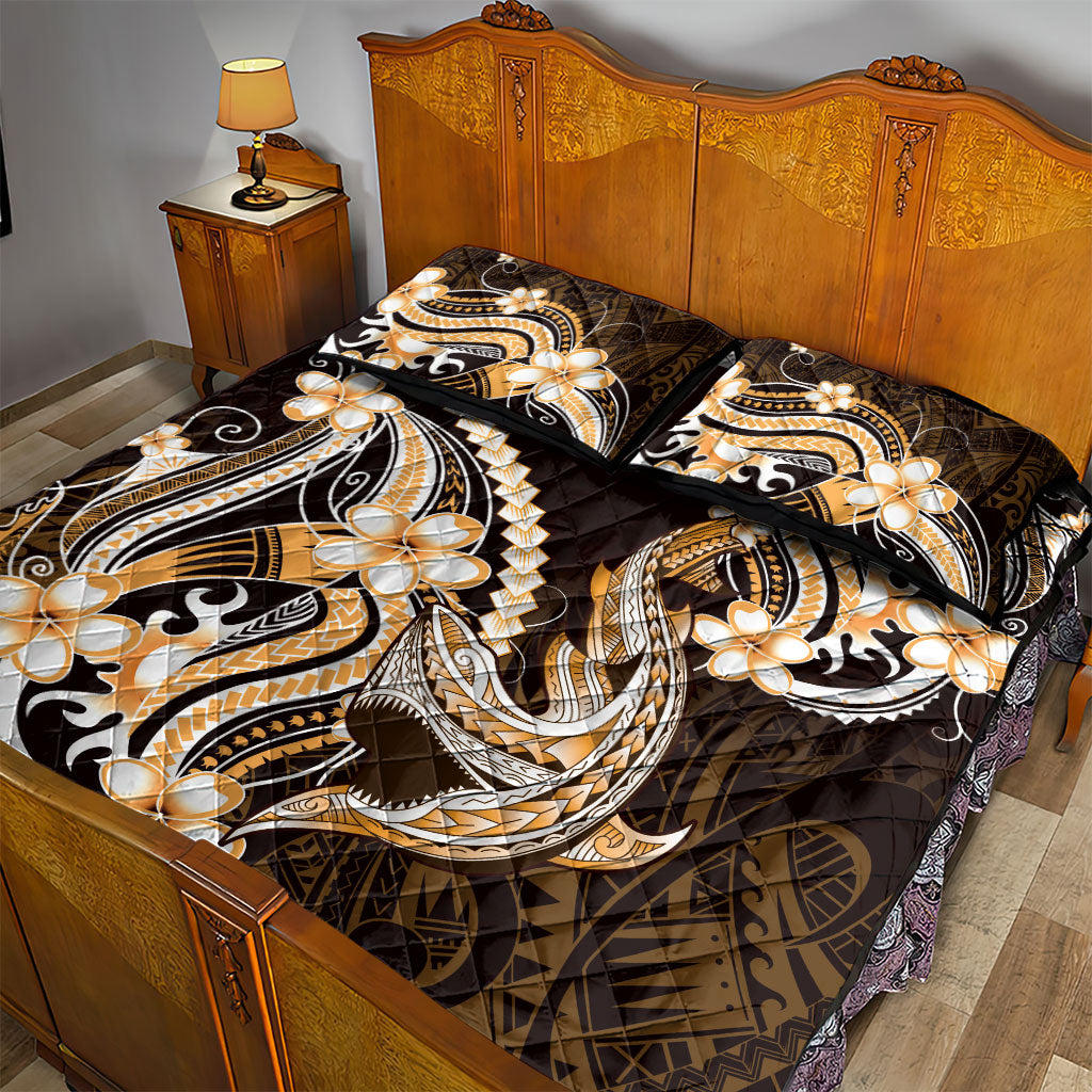 Orange Black Aloha Hawaii Quilt Bed Set Polynesian Shark Tattoo Plumeria LT14 - Polynesian Pride