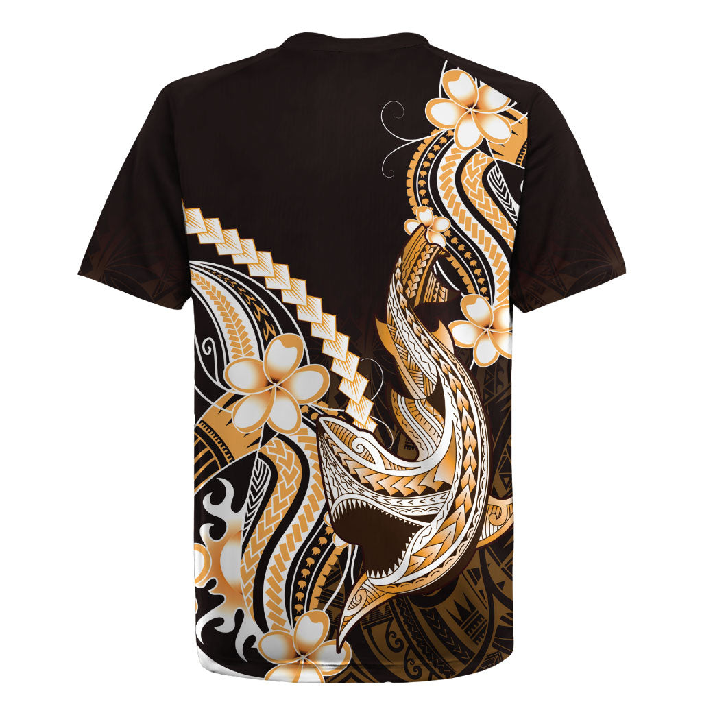 Orange Black Aloha Hawaii Rugby Jersey Polynesian Shark Tattoo Plumeria LT14 - Polynesian Pride