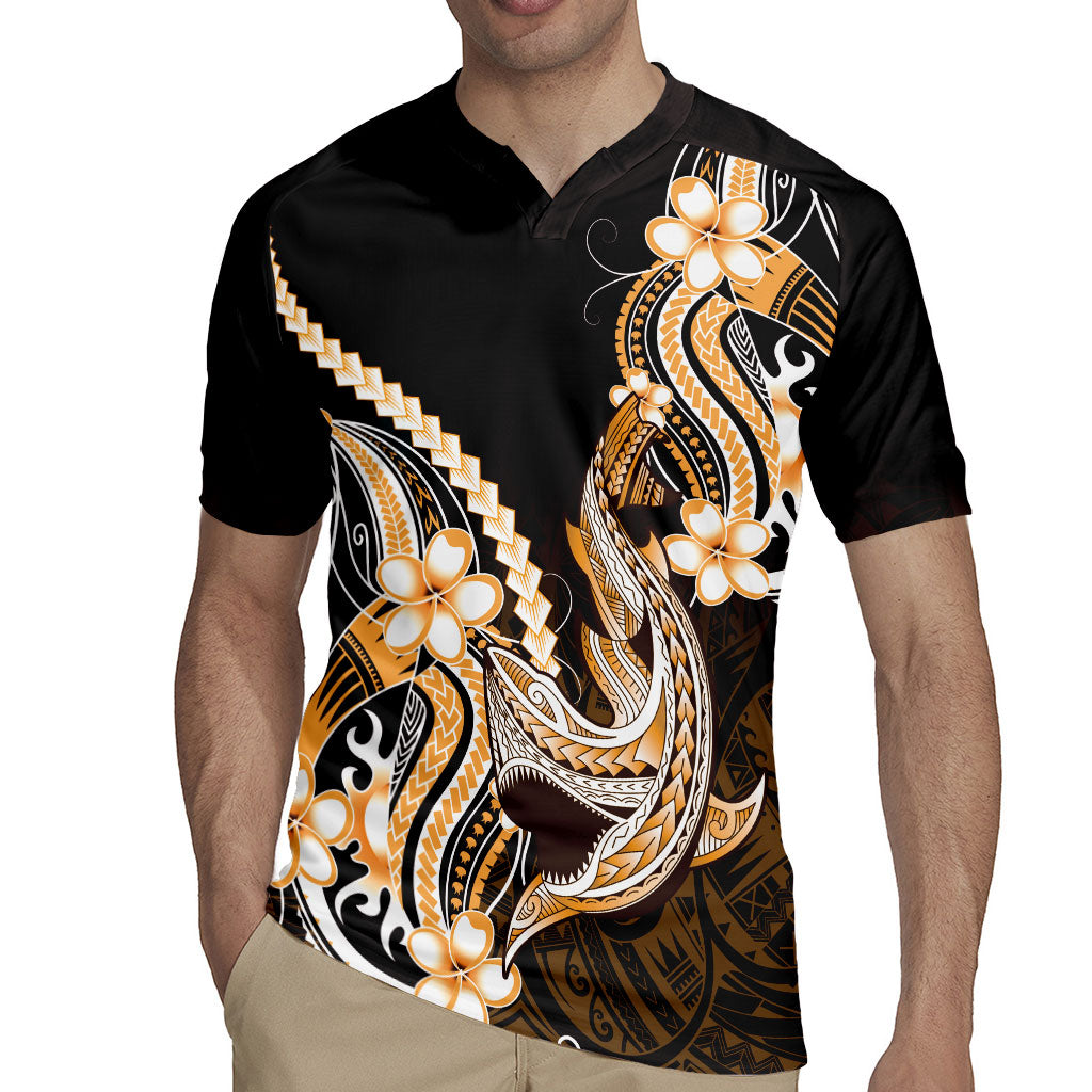 Orange Black Aloha Hawaii Rugby Jersey Polynesian Shark Tattoo Plumeria LT14 - Polynesian Pride