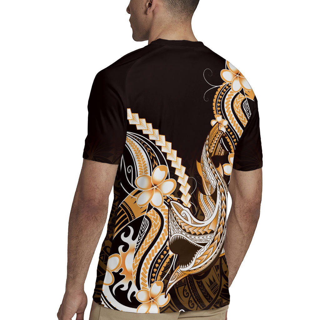 Orange Black Aloha Hawaii Rugby Jersey Polynesian Shark Tattoo Plumeria LT14 - Polynesian Pride