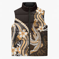 Orange Black Aloha Hawaii Sleeveless Puffer Jacket Polynesian Shark Tattoo Plumeria LT14 Unisex Orange - Polynesian Pride
