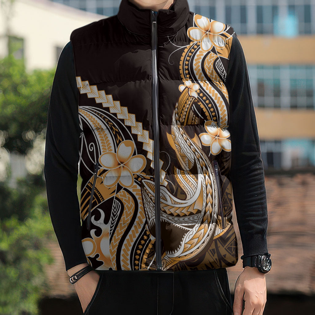 Orange Black Aloha Hawaii Sleeveless Puffer Jacket Polynesian Shark Tattoo Plumeria LT14 - Polynesian Pride