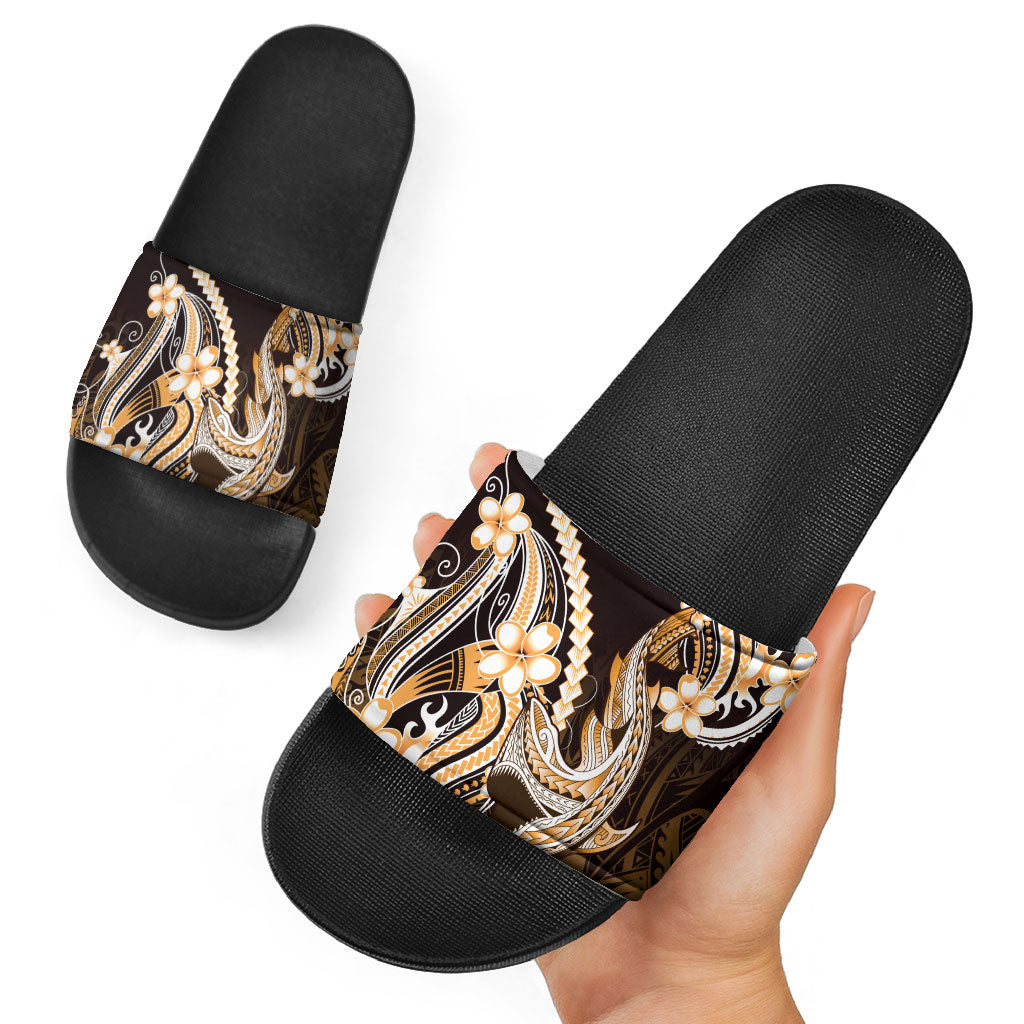Orange Black Aloha Hawaii Slide Sandals Polynesian Shark Tattoo Plumeria LT14 - Polynesian Pride