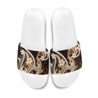 Orange Black Aloha Hawaii Slide Sandals Polynesian Shark Tattoo Plumeria LT14 Orange - Polynesian Pride