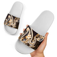 Orange Black Aloha Hawaii Slide Sandals Polynesian Shark Tattoo Plumeria LT14 - Polynesian Pride