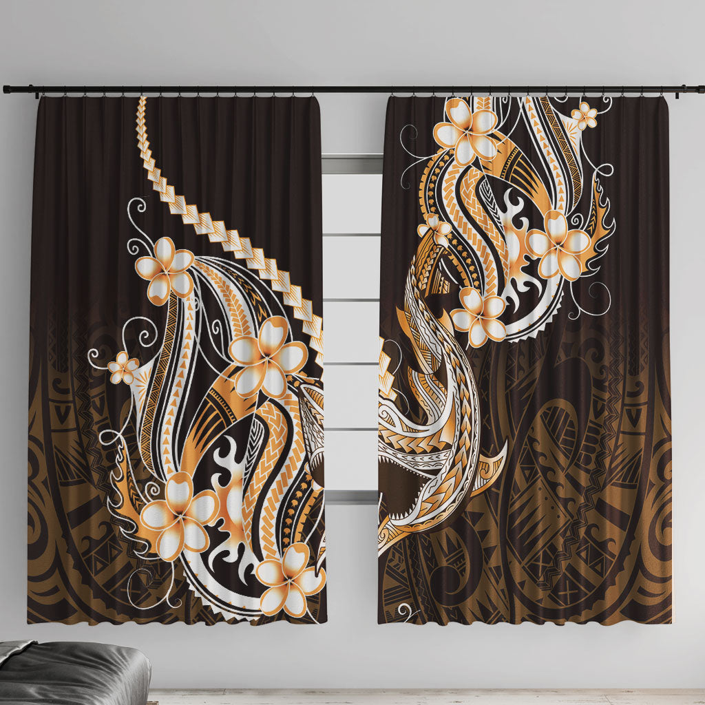 Orange Black Aloha Hawaii Window Curtain Polynesian Shark Tattoo Plumeria LT14 With Hooks Orange - Polynesian Pride