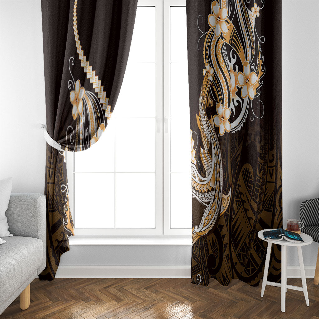 Orange Black Aloha Hawaii Window Curtain Polynesian Shark Tattoo Plumeria LT14 - Polynesian Pride