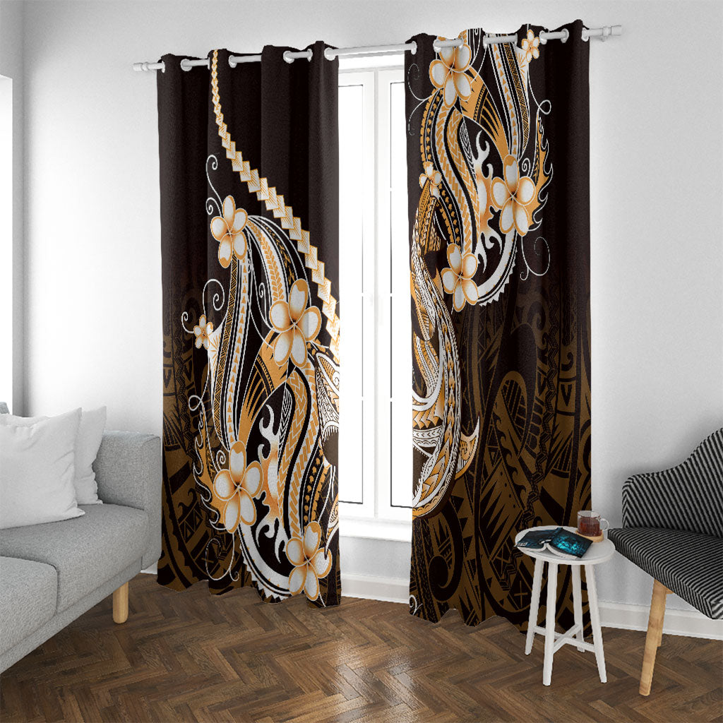 Orange Black Aloha Hawaii Window Curtain Polynesian Shark Tattoo Plumeria LT14 With Grommets Orange - Polynesian Pride