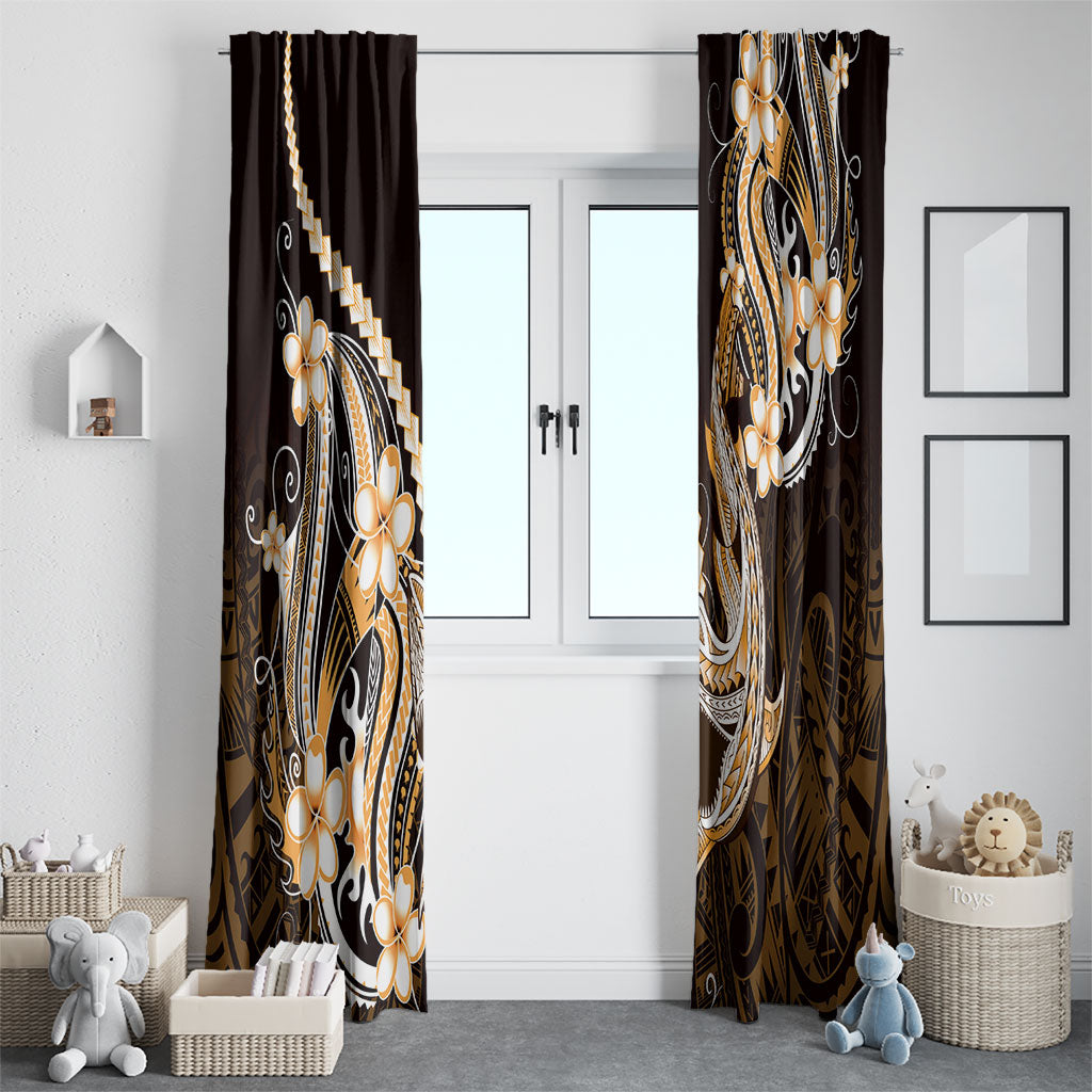Orange Black Aloha Hawaii Window Curtain Polynesian Shark Tattoo Plumeria LT14 - Polynesian Pride
