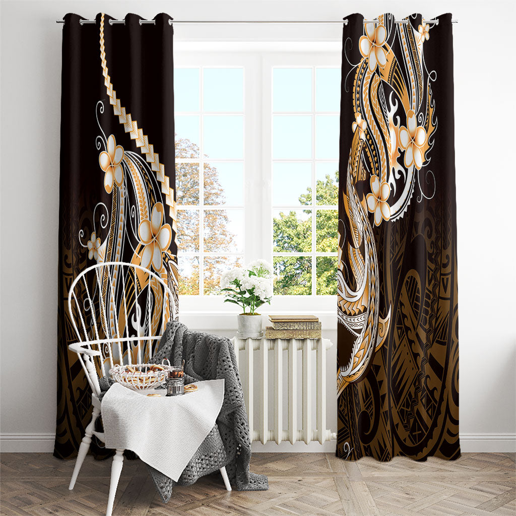 Orange Black Aloha Hawaii Window Curtain Polynesian Shark Tattoo Plumeria LT14 - Polynesian Pride