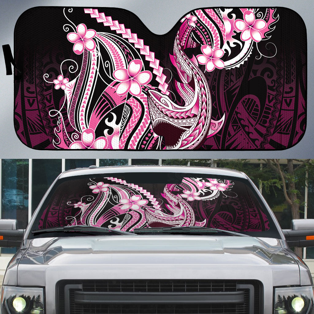 Pink Black Aloha Hawaii Auto Sun Shade Polynesian Shark Tattoo Plumeria LT14 Pink - Polynesian Pride