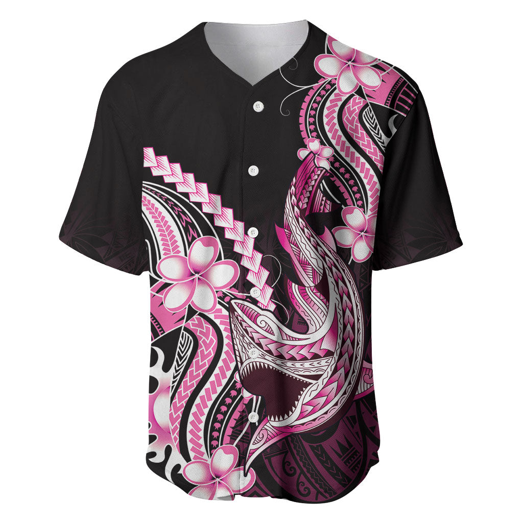 Pink Black Aloha Hawaii Baseball Jersey Polynesian Shark Tattoo Plumeria LT14 Pink - Polynesian Pride
