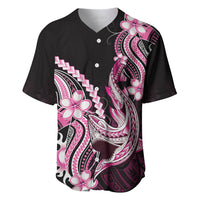 Pink Black Aloha Hawaii Baseball Jersey Polynesian Shark Tattoo Plumeria LT14 Pink - Polynesian Pride