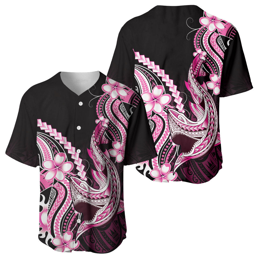 Pink Black Aloha Hawaii Baseball Jersey Polynesian Shark Tattoo Plumeria LT14 - Polynesian Pride