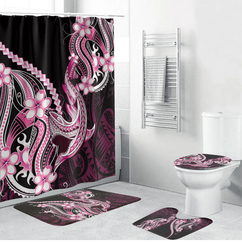 Pink Black Aloha Hawaii Bathroom Set Polynesian Shark Tattoo Plumeria LT14 Bathroom Set (4 pcs) Pink - Polynesian Pride