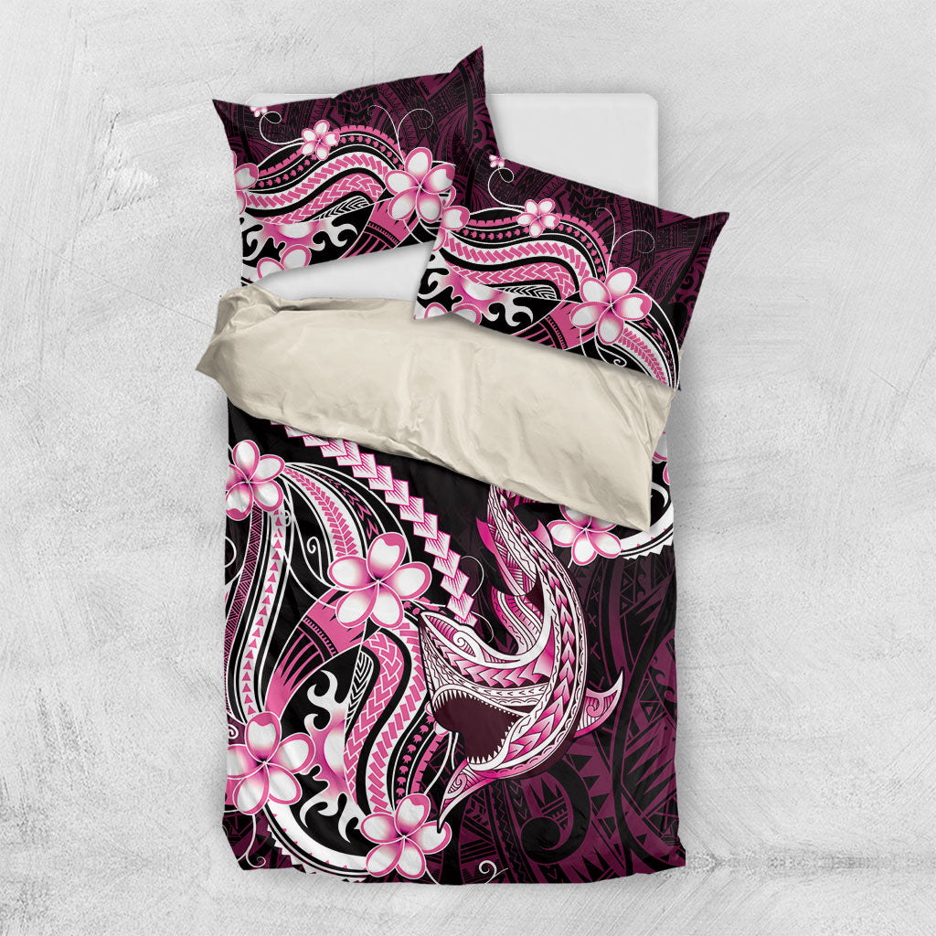 Pink Black Aloha Hawaii Bedding Set Polynesian Shark Tattoo Plumeria LT14 US Twin 172cm x 218cm Pink - Polynesian Pride