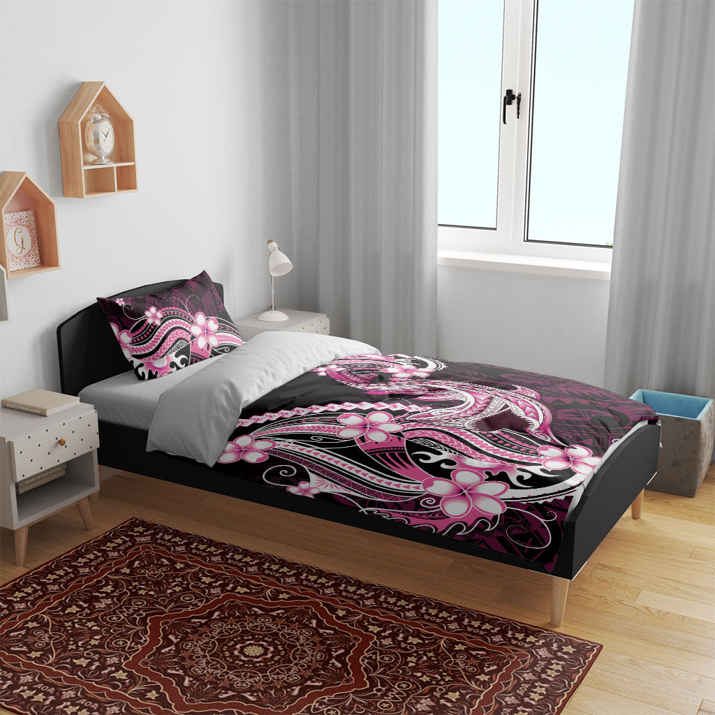 Pink Black Aloha Hawaii Bedding Set Polynesian Shark Tattoo Plumeria LT14 - Polynesian Pride