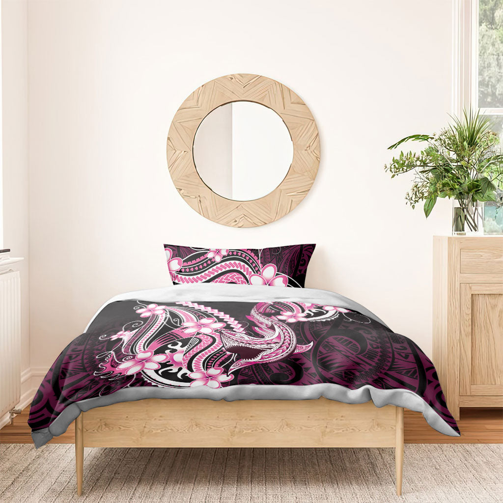 Pink Black Aloha Hawaii Bedding Set Polynesian Shark Tattoo Plumeria LT14 - Polynesian Pride