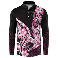 Pink Black Aloha Hawaii Button Sweatshirt Polynesian Shark Tattoo Plumeria LT14 Pink - Polynesian Pride
