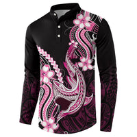 Pink Black Aloha Hawaii Button Sweatshirt Polynesian Shark Tattoo Plumeria LT14 - Polynesian Pride