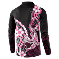 Pink Black Aloha Hawaii Button Sweatshirt Polynesian Shark Tattoo Plumeria LT14 - Polynesian Pride