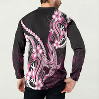 Pink Black Aloha Hawaii Button Sweatshirt Polynesian Shark Tattoo Plumeria LT14 - Polynesian Pride