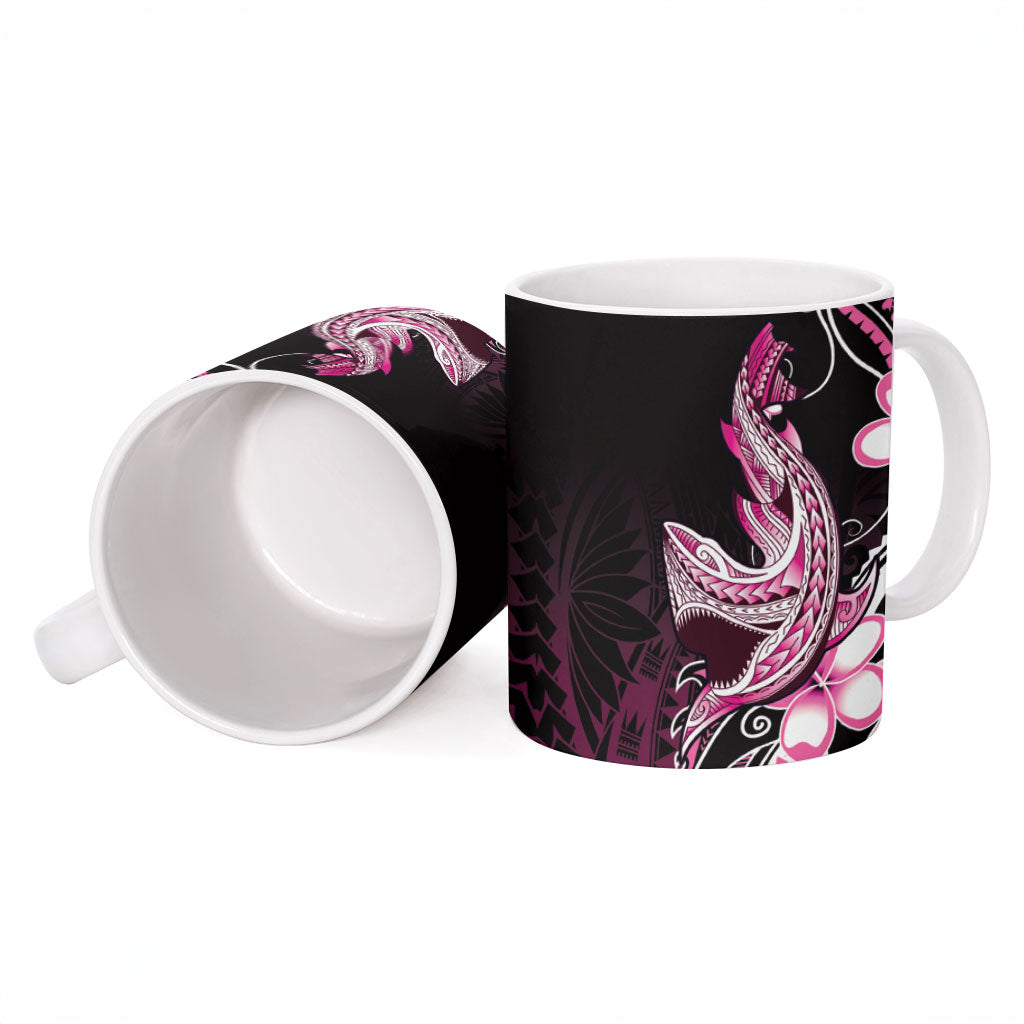 Pink Black Aloha Hawaii Ceramic Mug Polynesian Shark Tattoo Plumeria LT14 - Polynesian Pride