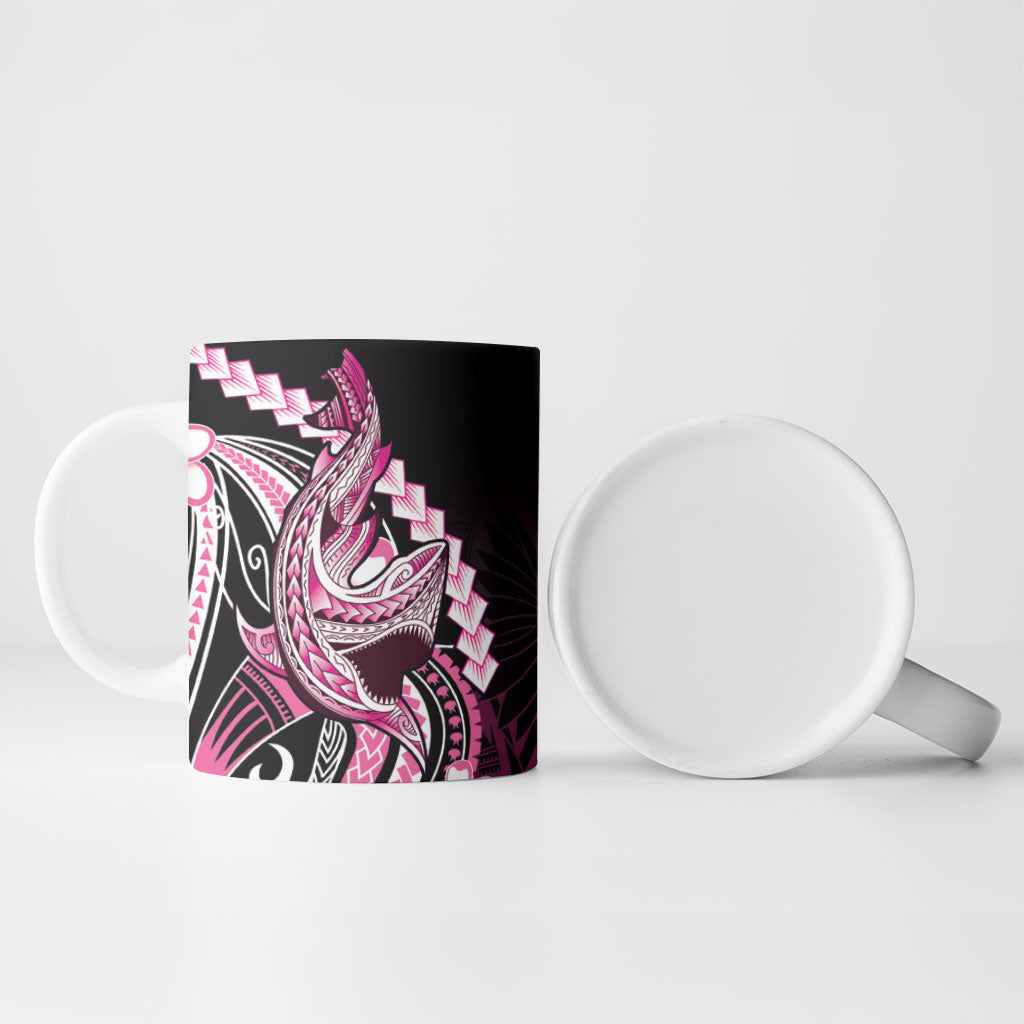 Pink Black Aloha Hawaii Ceramic Mug Polynesian Shark Tattoo Plumeria LT14 - Polynesian Pride