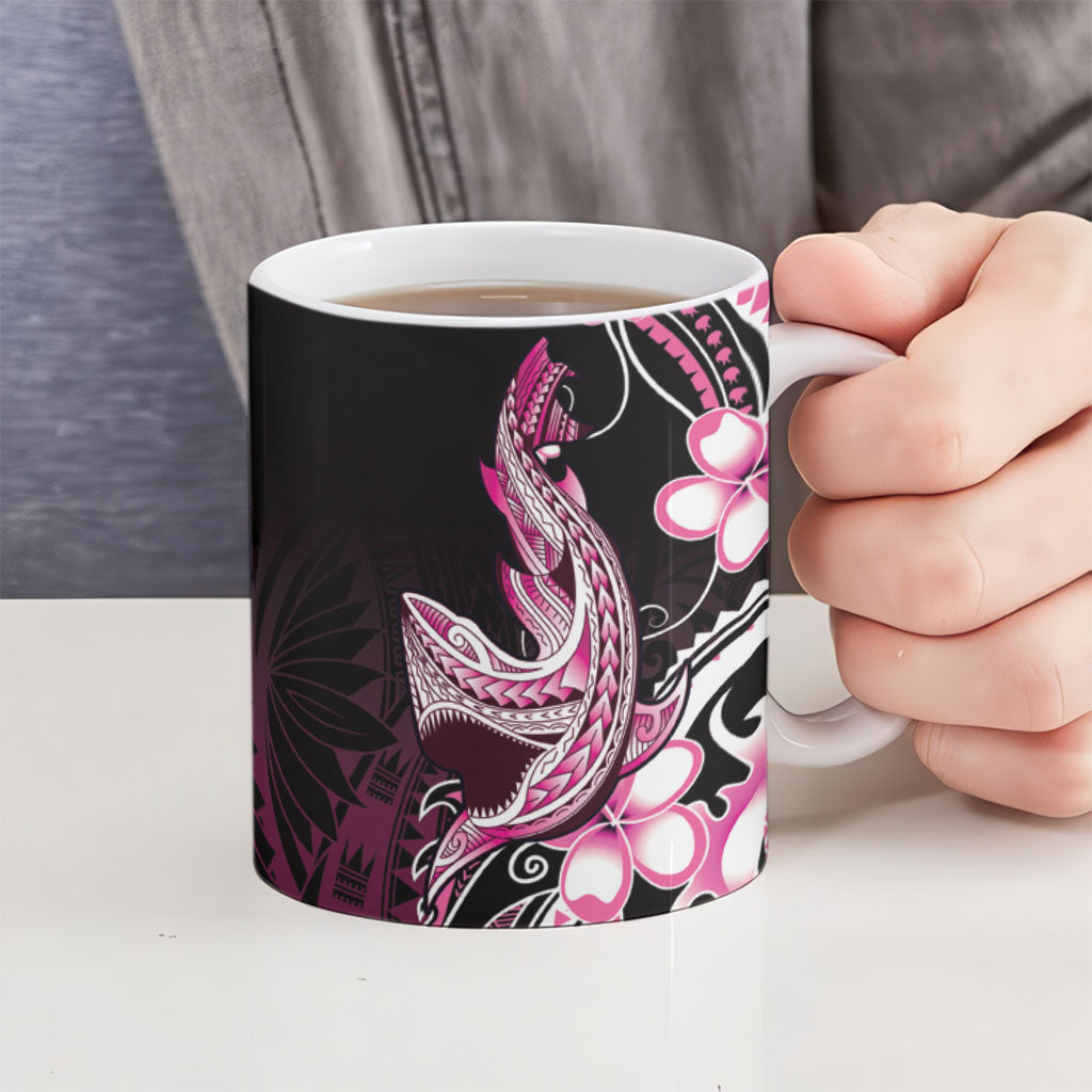 Pink Black Aloha Hawaii Ceramic Mug Polynesian Shark Tattoo Plumeria LT14 - Polynesian Pride