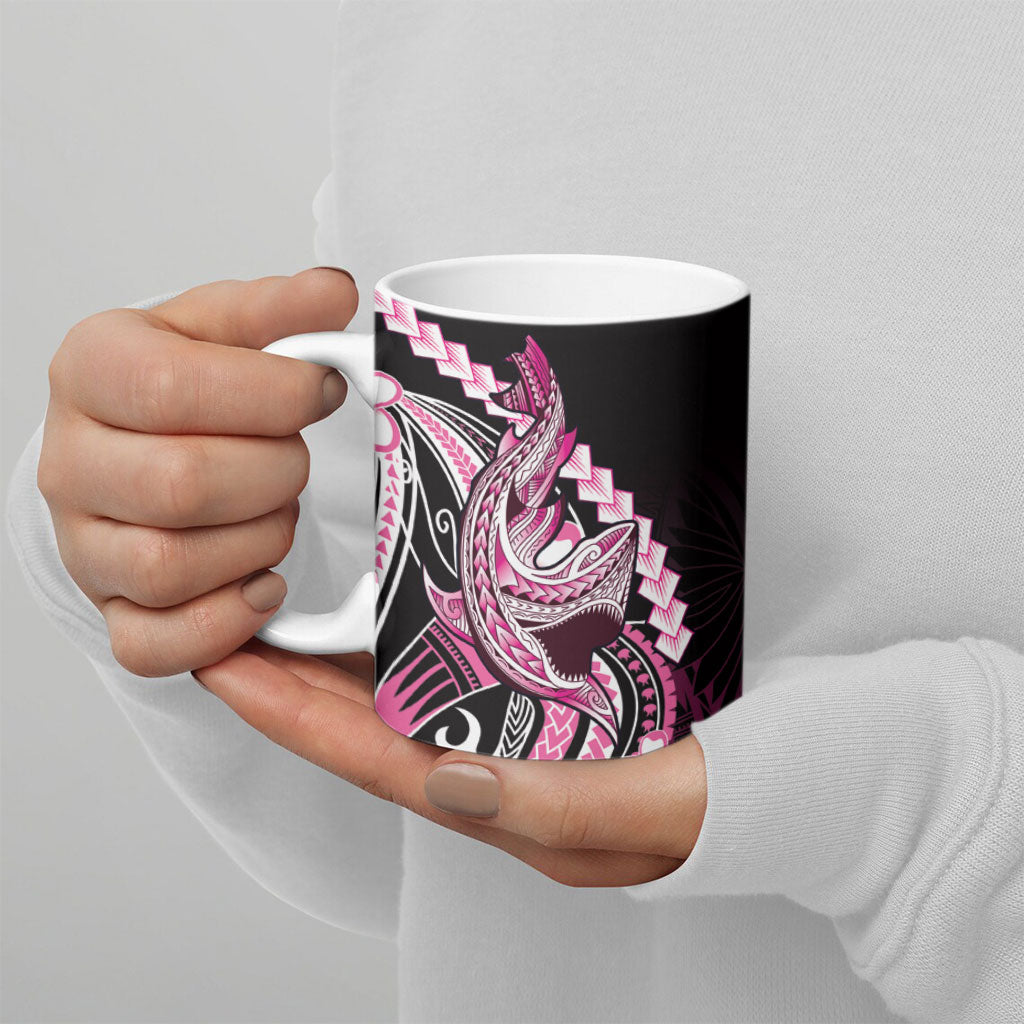 Pink Black Aloha Hawaii Ceramic Mug Polynesian Shark Tattoo Plumeria LT14 - Polynesian Pride
