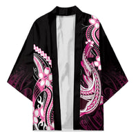 Pink Black Aloha Hawaii Kimono Polynesian Shark Tattoo Plumeria LT14 Unisex Pink - Polynesian Pride