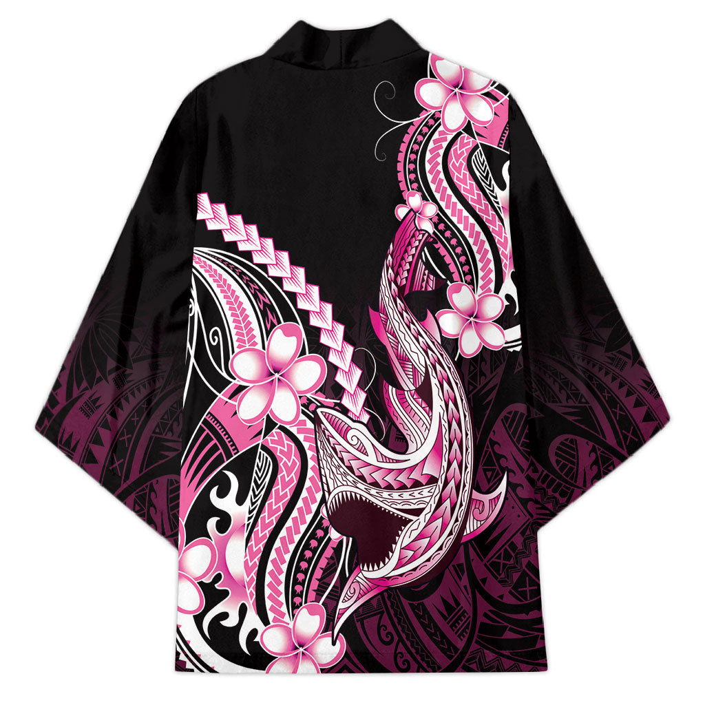 Pink Black Aloha Hawaii Kimono Polynesian Shark Tattoo Plumeria LT14 - Polynesian Pride