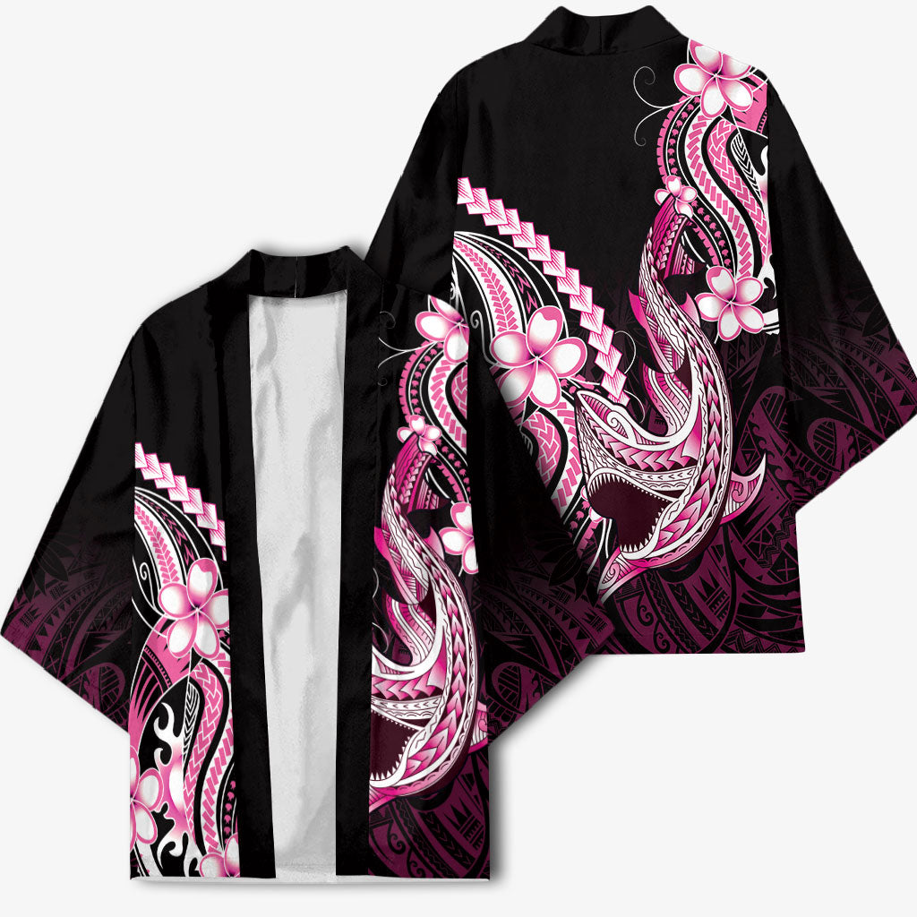 Pink Black Aloha Hawaii Kimono Polynesian Shark Tattoo Plumeria LT14 - Polynesian Pride