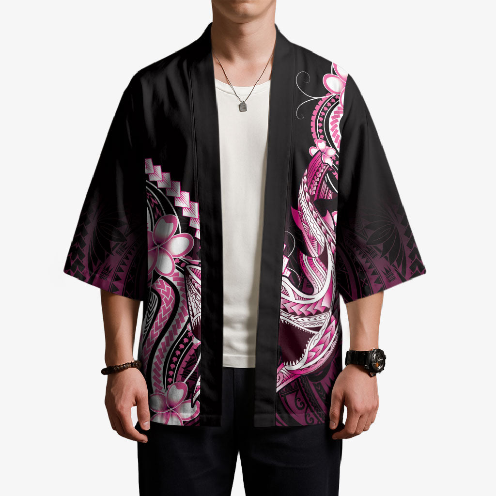 Pink Black Aloha Hawaii Kimono Polynesian Shark Tattoo Plumeria LT14 - Polynesian Pride