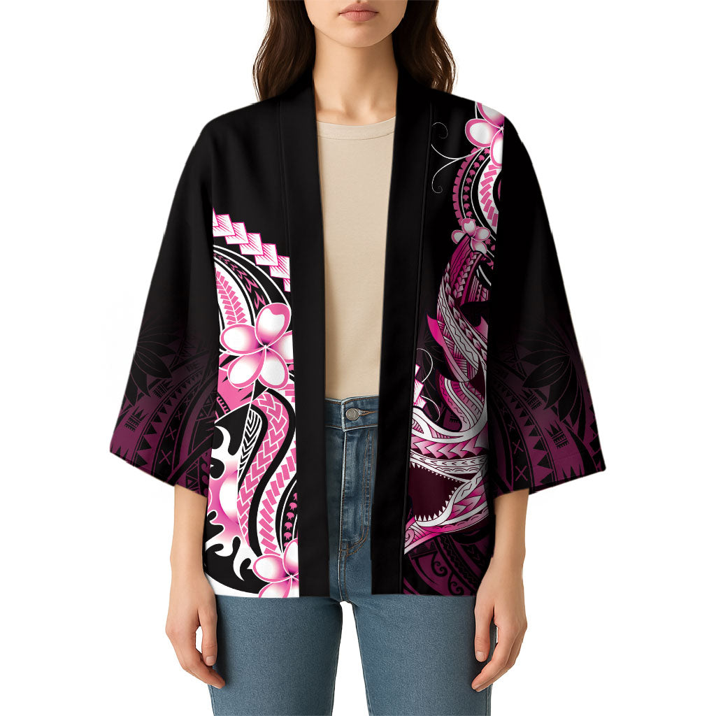 Pink Black Aloha Hawaii Kimono Polynesian Shark Tattoo Plumeria LT14 - Polynesian Pride