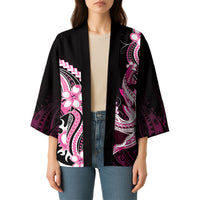 Pink Black Aloha Hawaii Kimono Polynesian Shark Tattoo Plumeria LT14 - Polynesian Pride