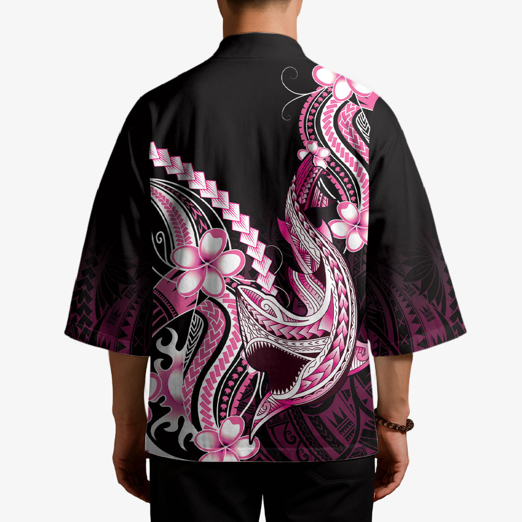 Pink Black Aloha Hawaii Kimono Polynesian Shark Tattoo Plumeria LT14 - Polynesian Pride