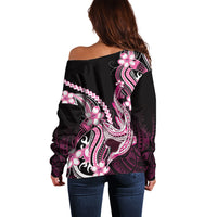 Pink Black Aloha Hawaii Off Shoulder Sweater Polynesian Shark Tattoo Plumeria LT14 - Polynesian Pride